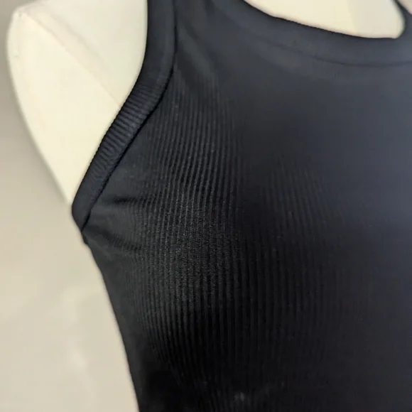 Black sleeveless midi ribbed bodycon dress with side slits - Picture 3 of 6